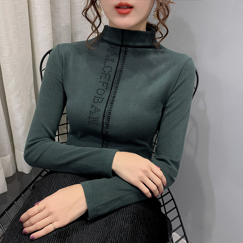 ediphon phụ nữ nửa cao cổ 2020 mùa thu / mùa đông mặc mới cộng-nhung ấm dày lót hai mặt cashmere mặc khéo léo hàng đầu.