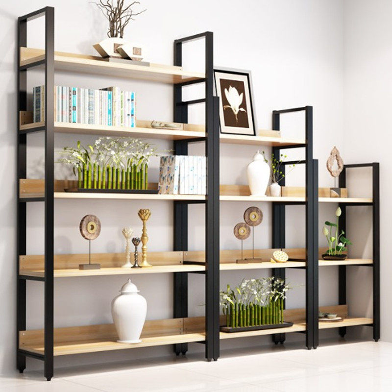 New IKEA steel-wood display rack bookshelf combination bookshelf storage rack shelf solid wood display cabinet can be customized