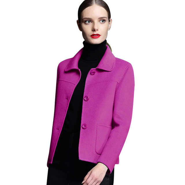 2024 Spring Short Double-sided Cashmere Coat Women's Long Sleeve Slim Simple Solid Colour of Genuine Wool Coat