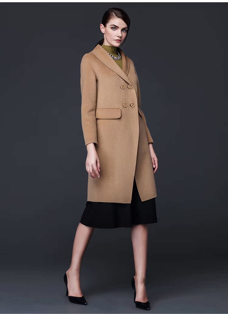 Áo khoác len TDEB hai mặt cashmere nữ mùa xuân đôi ngực dài phần mỏng khí chất len ​​áo khoác nữ - Áo len lót đôi măng tô nữ