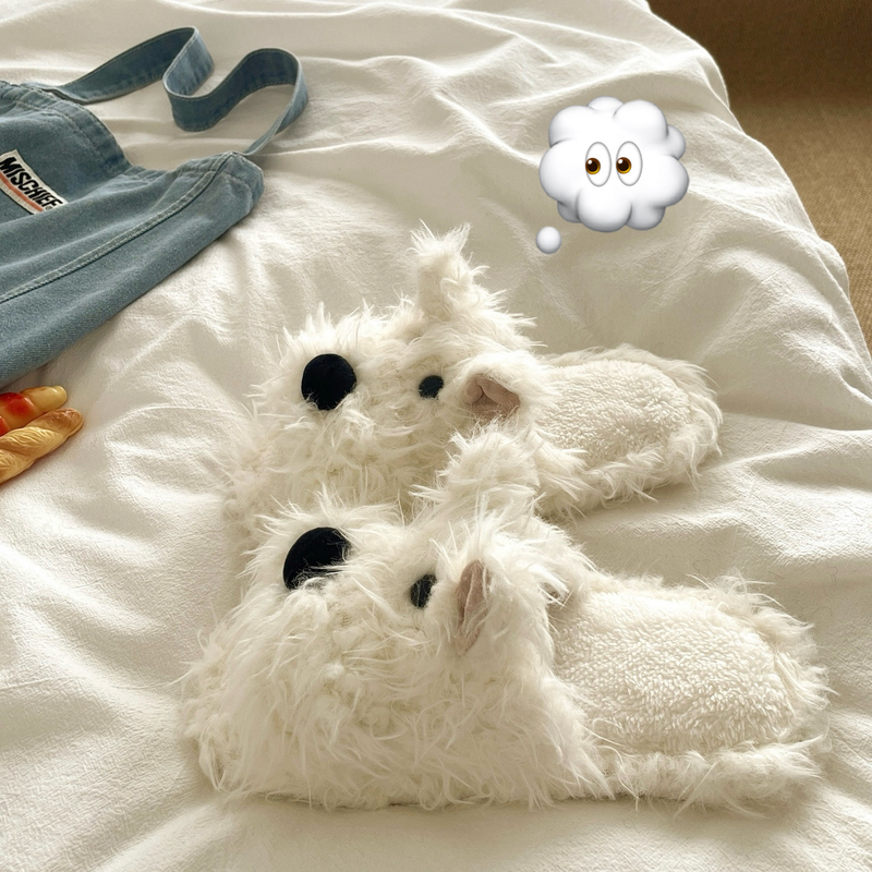 Cute and Fluffy ins Home Cotton Slippers for Women, Winter Plush Warm Outdoor Slippers, Trendy Furry Slippers