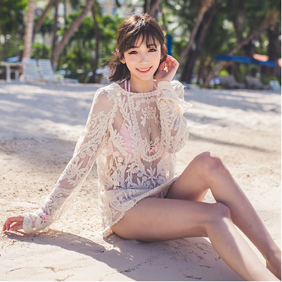Seaside Korean version of Bohemia long-sleeved crochet casual bikini outer cover-up swimsuit beach outer wear 4216