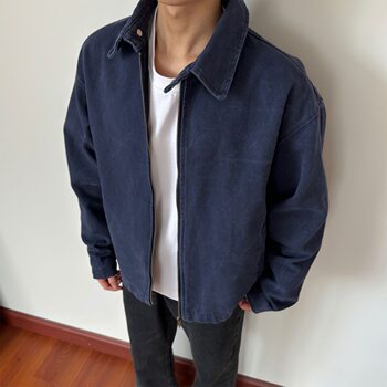 Spring American Retro Washed Vintage Lapel Harrington Short Jacket Paired with Detroit Jacket Cleanfit Trend