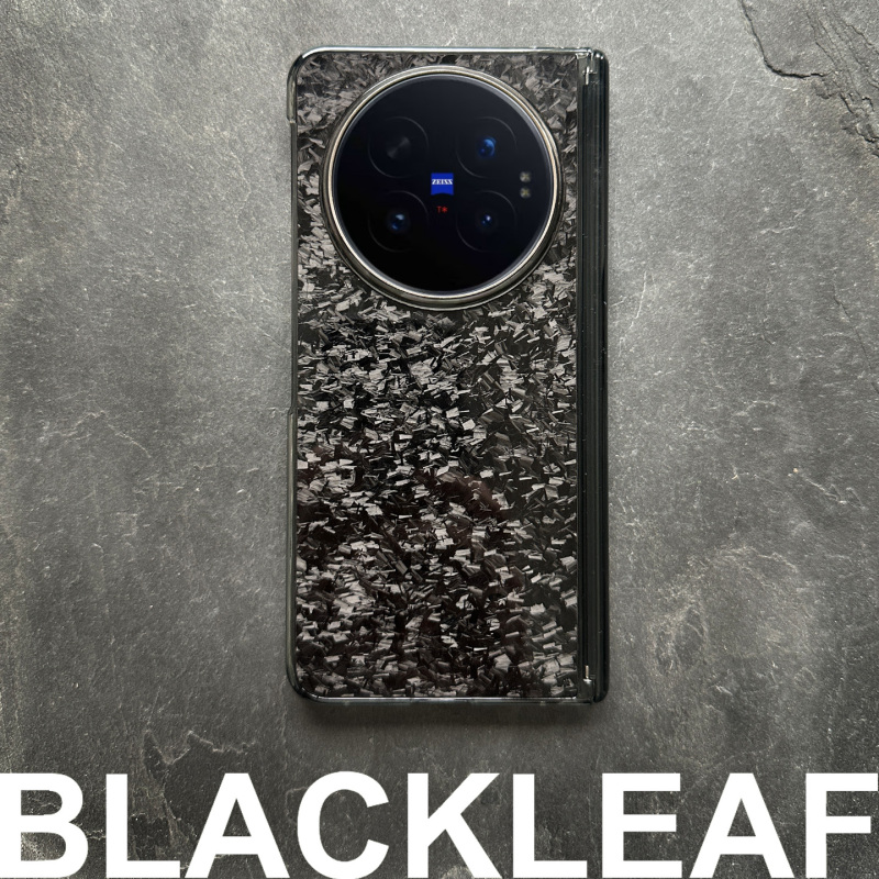 Black Leaf Is Suitable for Vivo X Fold6 Forged Carbon Fiber Phone Case with Magnetic Central Axis Protection, No Front Frame, Simple Design, Anti-Drop Protection