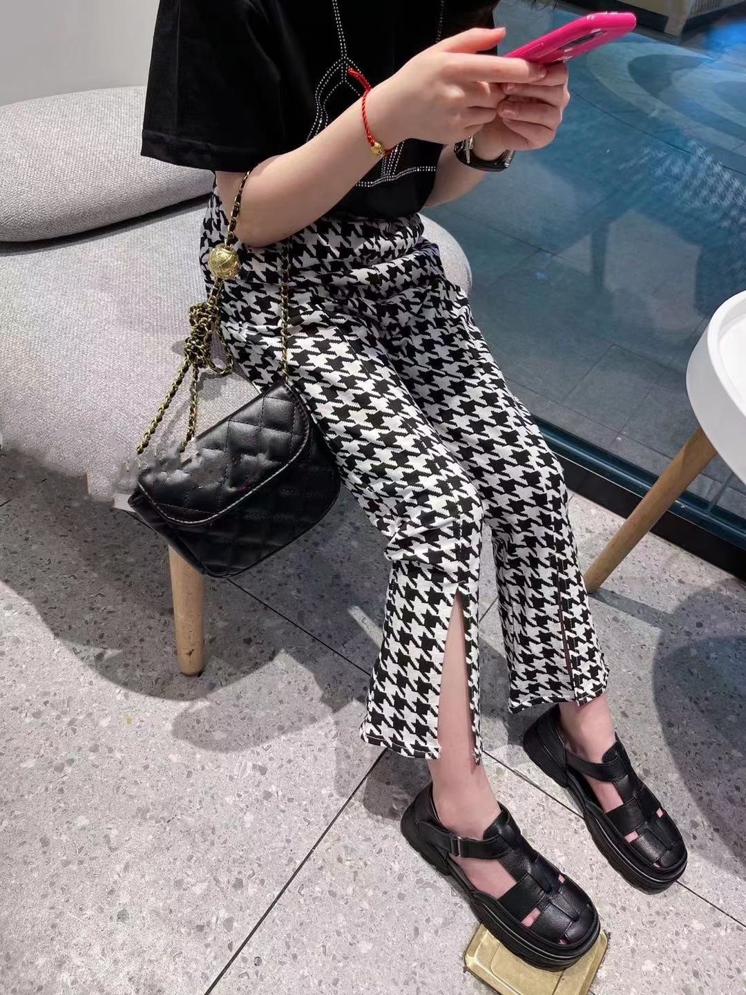 South Korea Girl Pants Spring Summer Dress Foreign Pie Microhorn Pants 2022 New Stylish Korean Version Horn Pants CUHK Children's Clothing