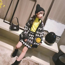 Korean childrens clothing girls sweater set 2020 autumn and winter new big virgin Korean knitted cardigan skirt two-piece set