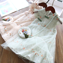 Girls cheongsam skirt 2020 new summer Hanfu Chinese style little girl princess skirt Western style childrens dress