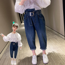 Girls  pants autumn 2021 new Korean western style little girl loose jeans childrens spring and autumn trousers