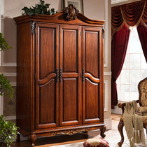 Meng Han three-door solid wood American sliding door wardrobe layered partition wardrobe European-style light luxury large space clothes locker