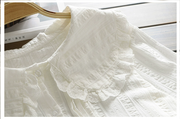 2019 phiên bản Hàn Quốc mới của áo sơ mi cổ yếm rộng cho bà bầu áo sơ mi trắng cotton đáy mùa xuân và áo dài tay mùa thu - Áo thai sản váy bầu