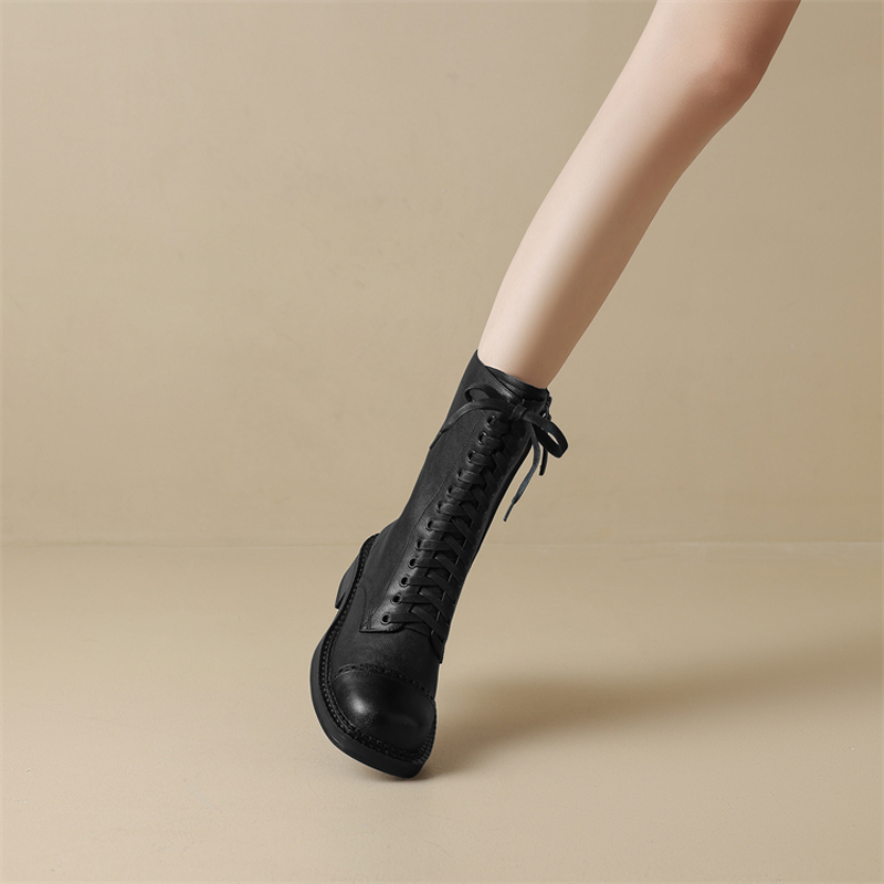 【France】Christiany Is Extremely Comfortable ⭐ Chunky Heel 4cm | Lace-Up Martin Boots for Women | Handmade Calfskin