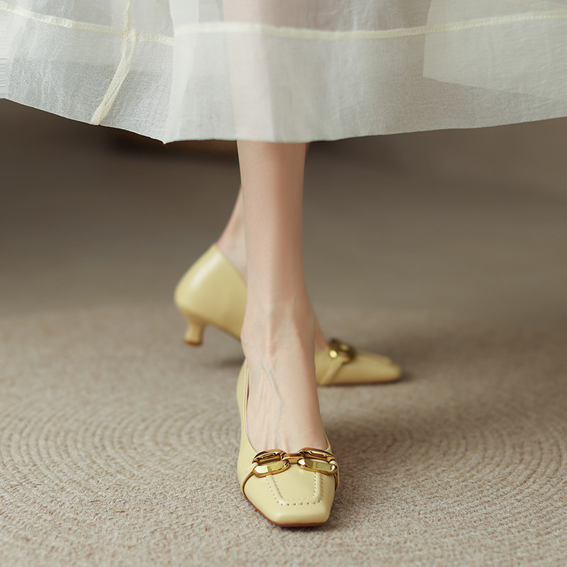 Christiany's high quality is difficult to stop~2022 new square metal buckle cat heel heel heel 3 5CM