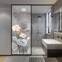 New Chinese style art glass living room entry screen partition double-sided frosted light-transmitting entry entrance wall custom lotus