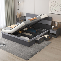 Nordic pneumatic side open high Box storage bed simple modern bedroom storage small Apartment 1 5m1 8 m double bed