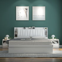 White double bed 1 8 M master bedroom wedding bed modern minimalist 1 5 m small apartment bedroom high Box storage board bed