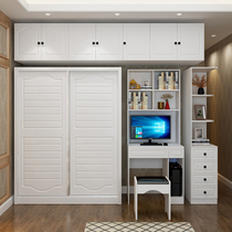 Computer desk with wardrobe plus flip dressing table childrens learning desk bookshelf integrated sliding door one-piece desk cabinet