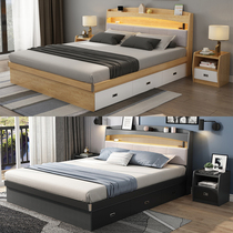 Nordic 1 8 m bedroom drawer air pressure bed simple technology cloth with lamp small apartment type 1 5 double high Box storage bed