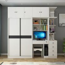 Modern desktop computer desk with wardrobe desk combination cabinet sliding door integrated children learning conjoined desk cabinet