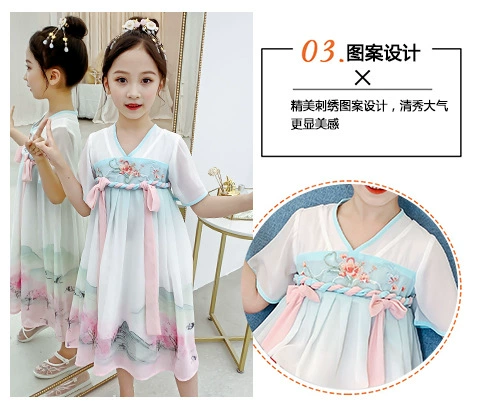 Trẻ em Hanfu Phụ nữ 2020 Mùa hè Cô gái mới Phong cảnh Tranh Hanfu Váy Phong cách dân tộc Trang phục cổ dưới váy Trang phục trẻ em - Khác