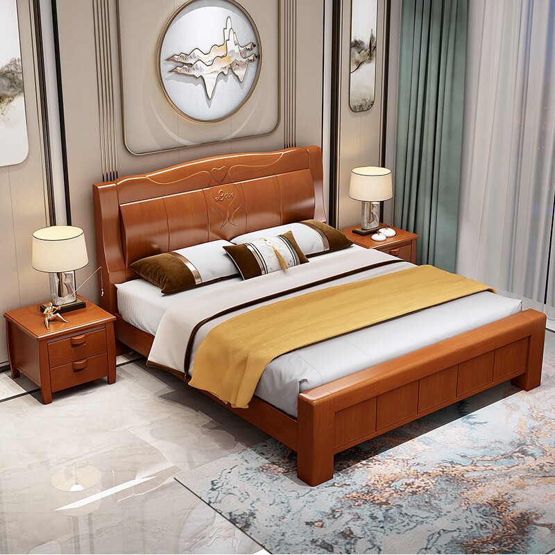Chinese solid wood bed 1 8 m rubber wooden main sleeper wedding bed High case storage Double beds 1 5 m bed frame Economy-Taobao