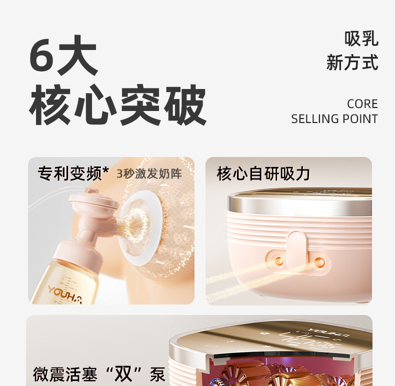 优合双边吸奶器电动全自动微震按摩免手扶吸乳母乳挤奶器A2S — 10
