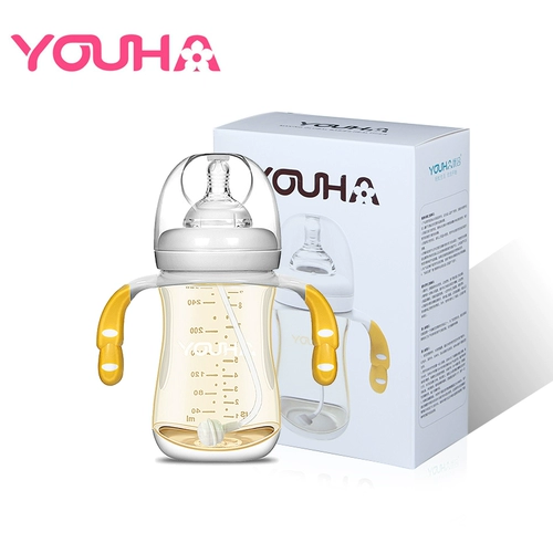 Ударопрочная бутылочка для кормления для новорожденных, ручка, детская трубочка, широкое горлышко