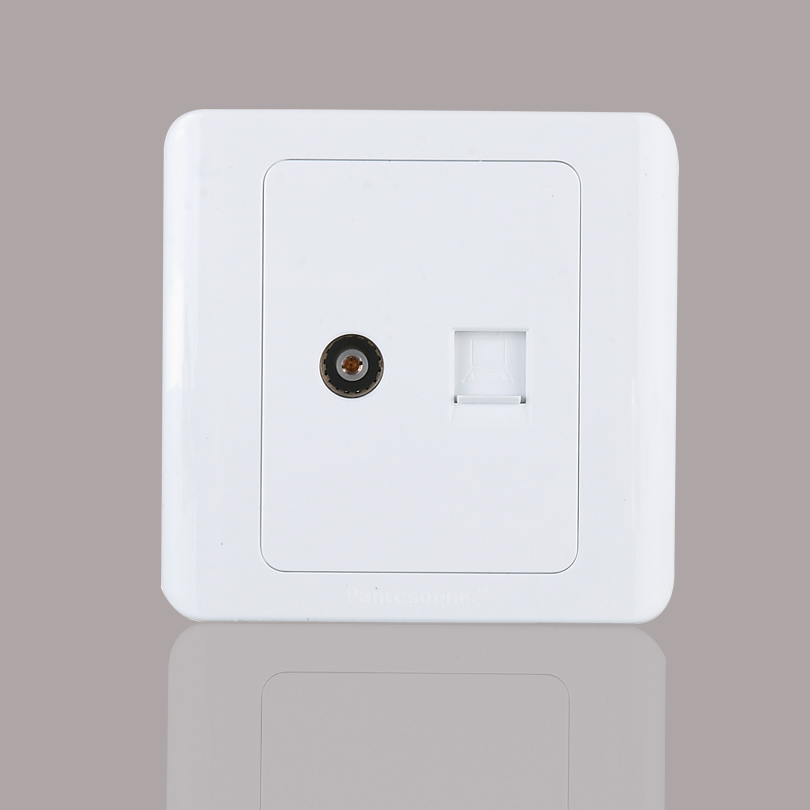 Four - way Panasonic Wall Power TV Computer socket Household White Dark TV Network Socket