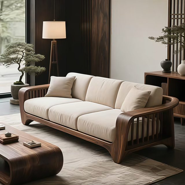 New Chinese style solid wood sofa black walnut