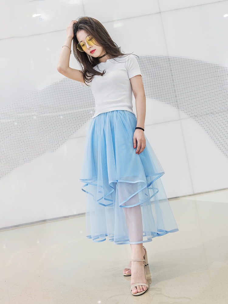 Xia Sha homemade Korean version of the mesh skirt fairy skirt 150cm small man wearing a skirt short skirt temperament