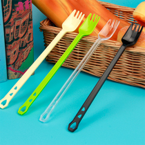 Disposable long handle plastic spoon lengthy fruit salsa roasted fairy grass Fruit Tea fork spoon one independent set