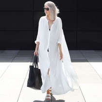 Cotton loose large size mid-length sun protection clothing for women seaside beach jacket swimsuit cover-up bikini top cardigan