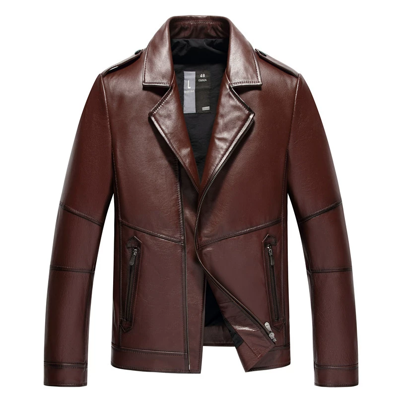 Hained leather leather new top layer leather nam mùa thu áo khoác trẻ trung đoạn ngắn Quần áo đẹp trai đi xe máy - Quần áo lông thú áo khoác da nam