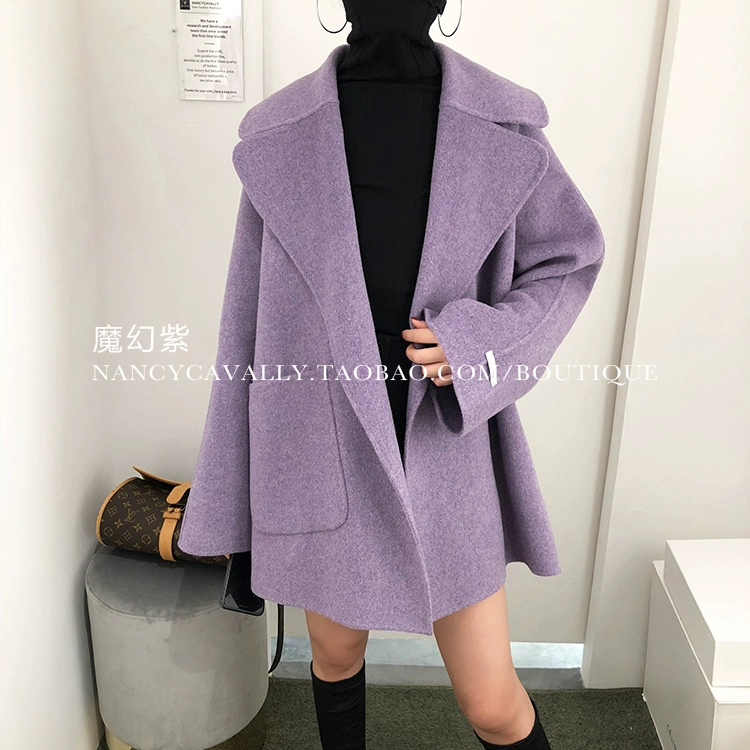 Mùa thu đông 2018 nữ mới một phiên bản áo khoác cashmere áo choàng trong phần dài của cổ áo phù hợp với áo khoác len hai mặt