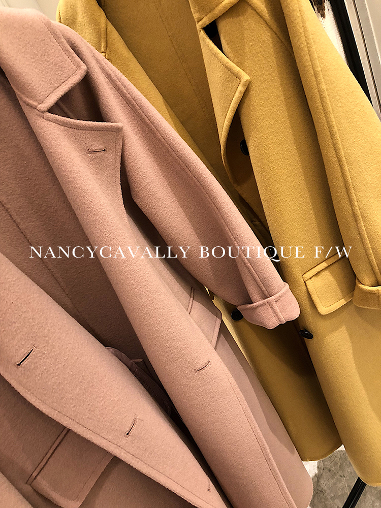 2018 mùa đông mới nữ khí chất chic thiết kế áo hai lớp cashmere lỏng dài phần len mỏng áo khoác jean nữ