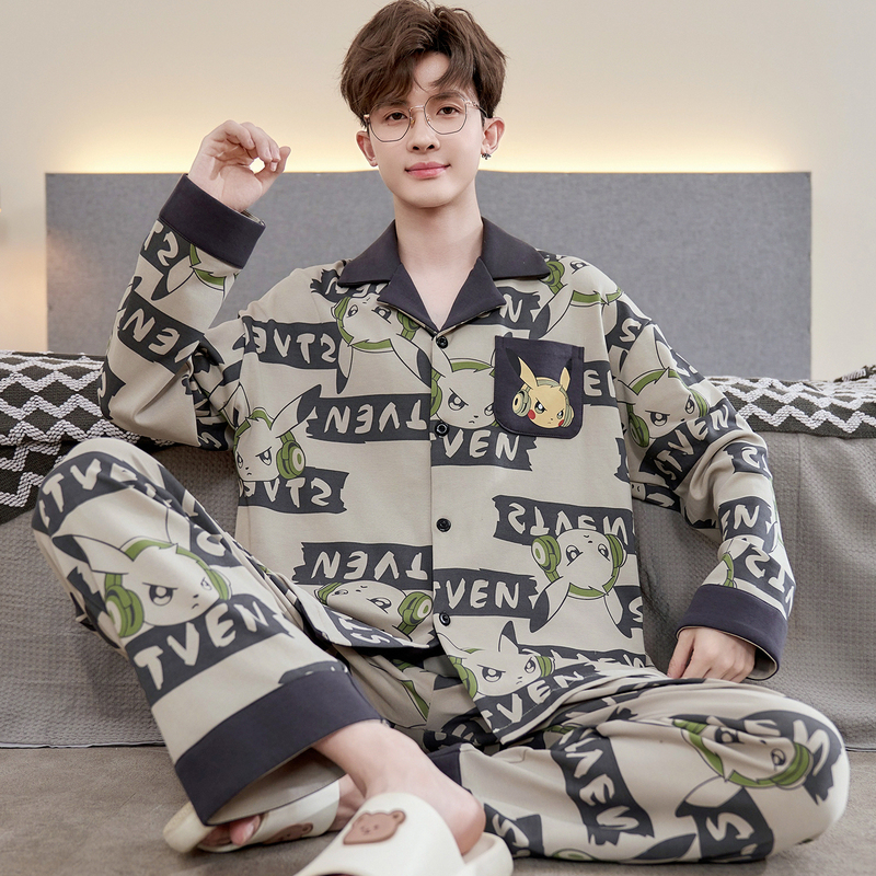 Pure Cotton Long-Sleeved Boys' Pajamas 2026 Spring and Autum New Style for Older Kids, Teenagers, Junior High School Students, Plus Size Set