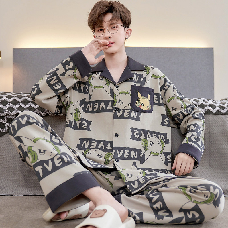 Pure Cotton Long-Sleeved Boys' Pajamas 2026 Spring and Autumn New Style for Older Children, Teenagers, and Junior High School Students, Plus Size Set Pure Cotton Long-Sleeved Boys' Pajamas 2026 Spring and Autumn New Style for Older Children, Teenagers, and Junior High School Students, Plus Size Set