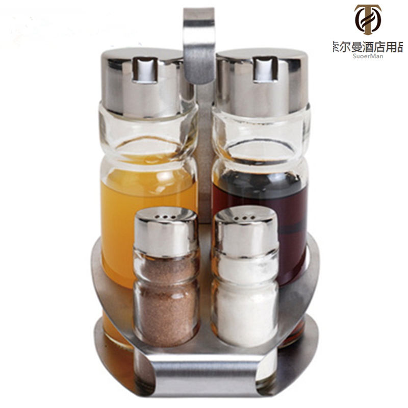 Eurostyle stainless steel glass seasoning jar Creative sauce Vinegar Bottle Sauce Bottle of four sets Kitchen Seasoning Bottle Suit