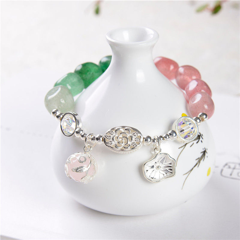 Lifetime One Stone Natural Strawberry Crystal Pink Green Crystal Handmade Female Original Collision Color Design Minimalist High Sense