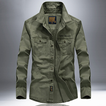 Long sleeve shirt mens casual spring and autumn large size loose outdoor tooling multi pocket cotton shirt tide thin top