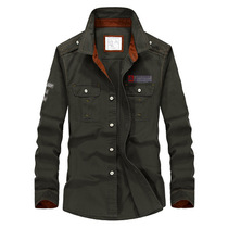 2020 new mens spring and autumn new long sleeve shirt mens autumn large size casual men Cotton loose shirt Army