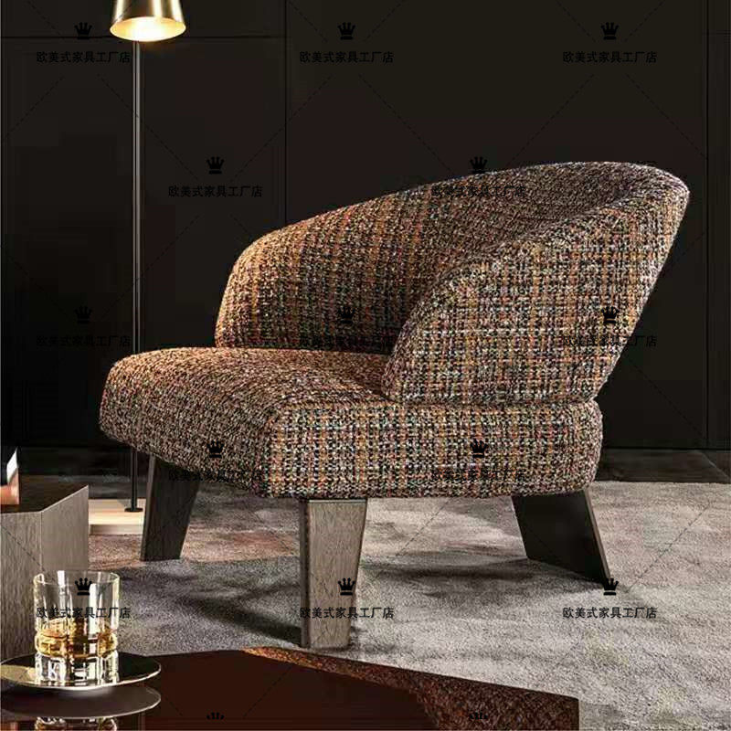 New Metal Chair Modern Fabric Light Luxury Lightweight Single Chair Living Room Balcony Bedroom Café Lazy Sofa