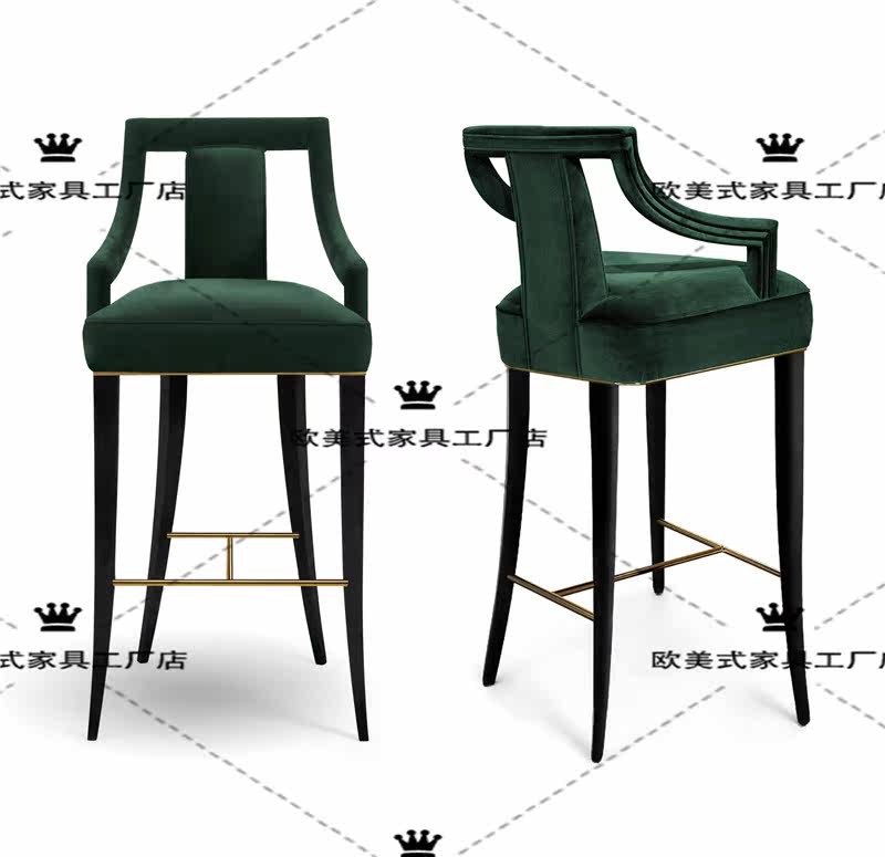American solid wood bar chair neoclassical bar chair post-modern fabric armchair high pedal bar chair leisure chair