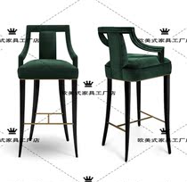 American solid wood bar chair Neoclassical bar chair postmodern fabric armchair High pedal bar chair Leisure chair