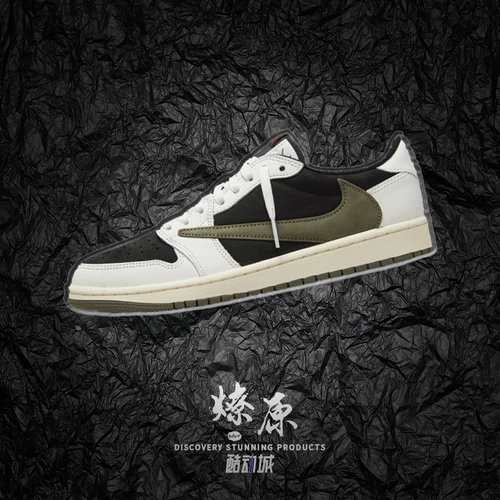 Lagara Travis Scott x Air Jordan 1 низкий черный зеленый оливковый перевернутый 5,0 баскетбол обувь