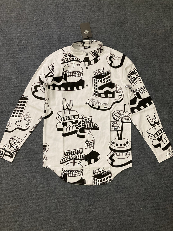 Lazy Oaf British Trendy Brand Men's Long-Sleeved Shirt with Print, Fashionable, Casual, Comfortable, Breathable, Preppy Style