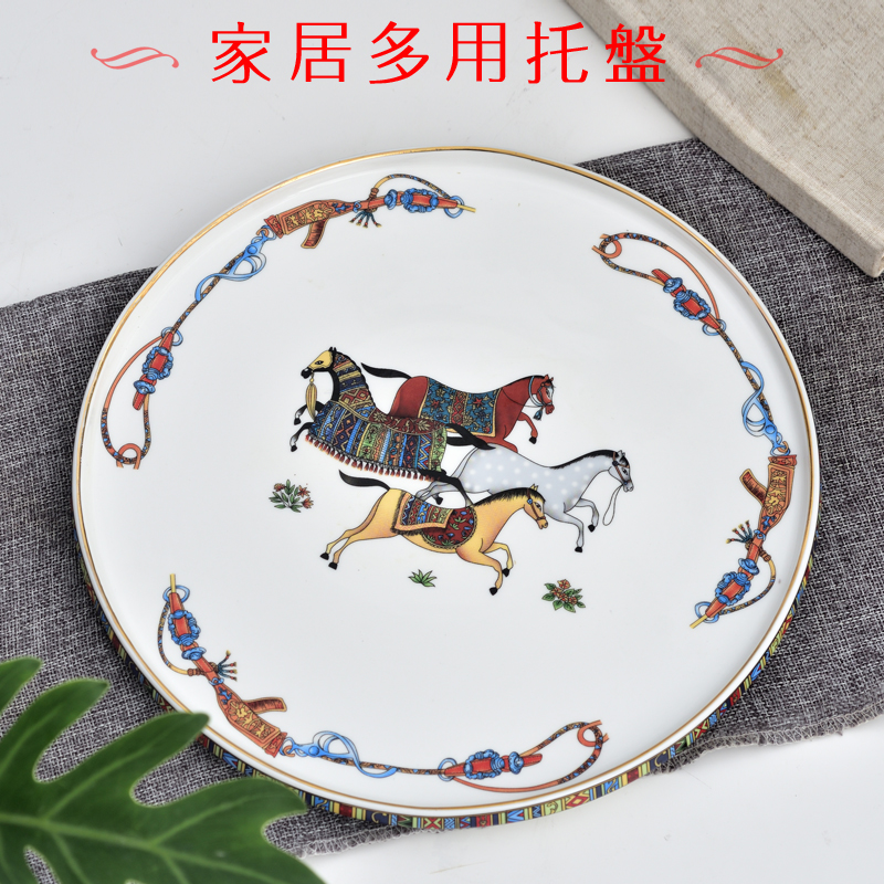 Eurostyle tea tray round ceramic debatable minimalist home coffee furniture tray water cup kettle tea set containing depository