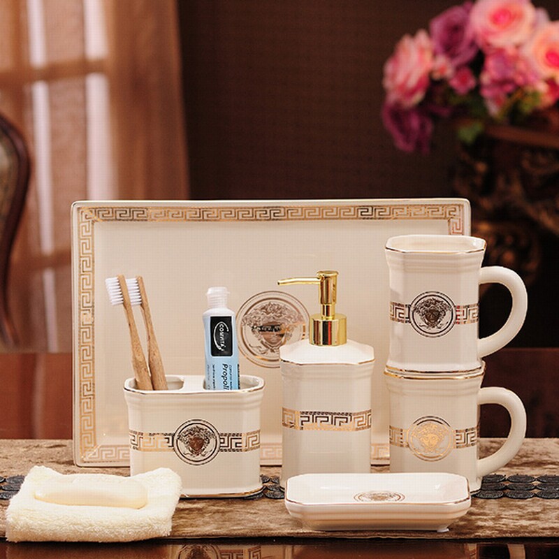 Ceramic bathroom five-piece set bathroom toiletries toothbrush cup toothbrush holder mouthwash cup set new home bathroom products