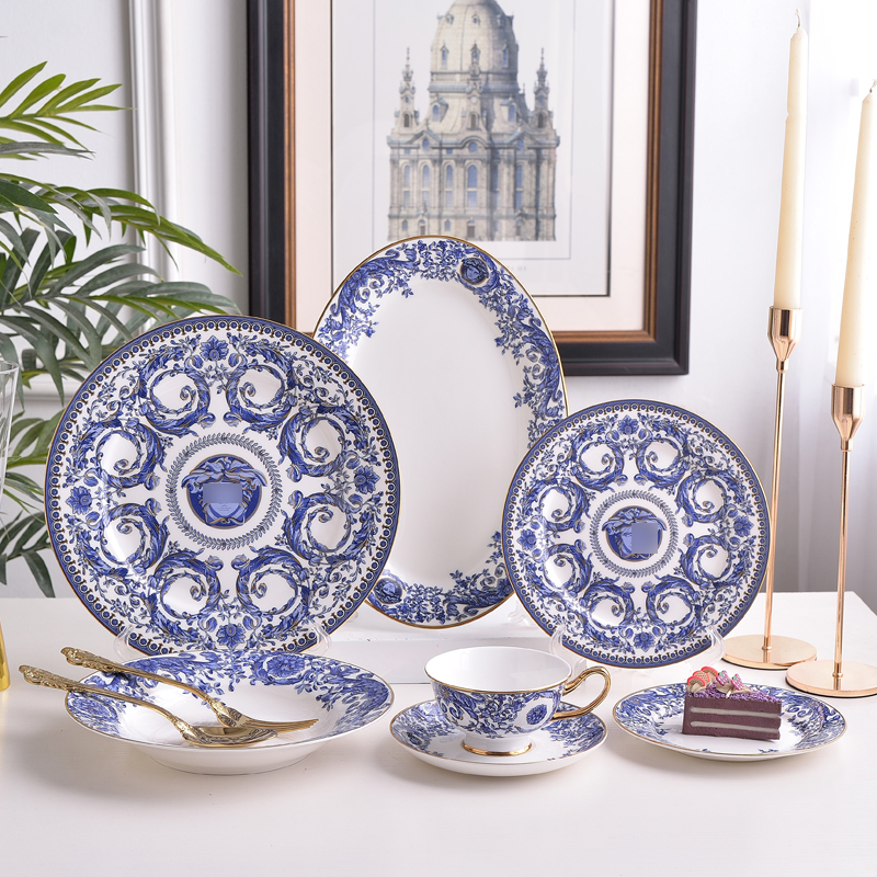 Blue and white orchid Du Mesa tableware 6 8 10 5 flat plate western plate snack plate display plate cup plate fish plate soup plate