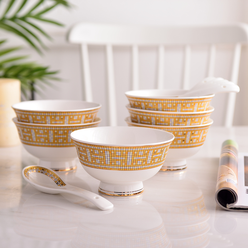 European - style Phnom Penh Bowl 4 inch rice bowl with a spoon suit bowl household ceramic high foot bowl rice bowl is not hot