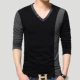 Mùa đông cộng với nhung dày nam áo thun dài tay chữ V khâu cổ màu cotton phiên bản Hàn Quốc của áo ấm Slim size cỡ lớn áo phông nam